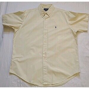 Ralph Lauren Shirt Mens XL Yellow Button Down Short Sleeve Preppy Summer